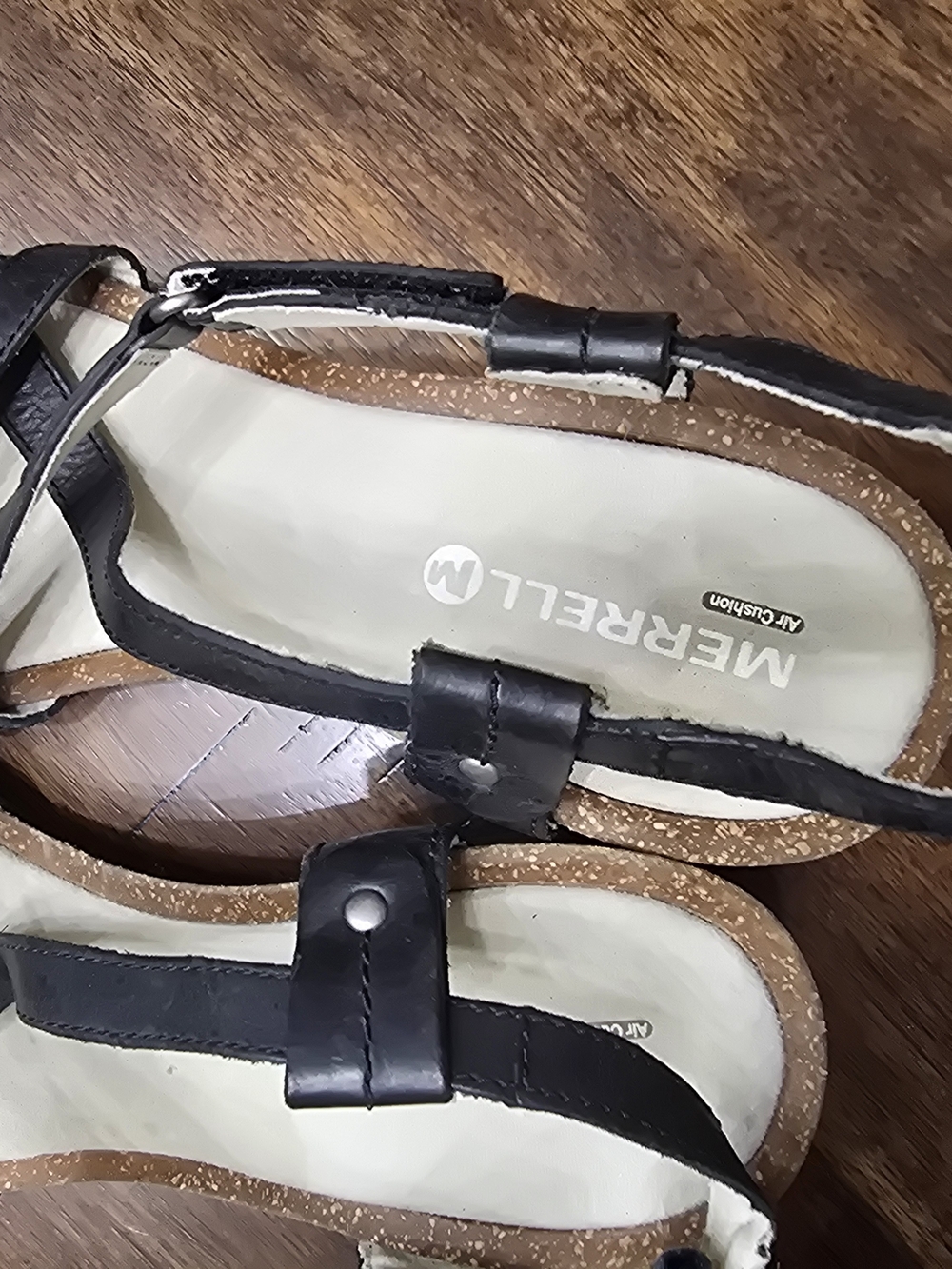 Merrell Black Strappy Cork-Style Wedge Sandals - Picture 7 of 13